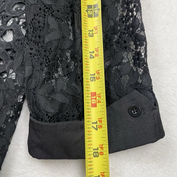 INC International Women’s Sheer Lace Crochet Top 3/4 Sleeve Round Neck Black- M - Picture 5 of 10
